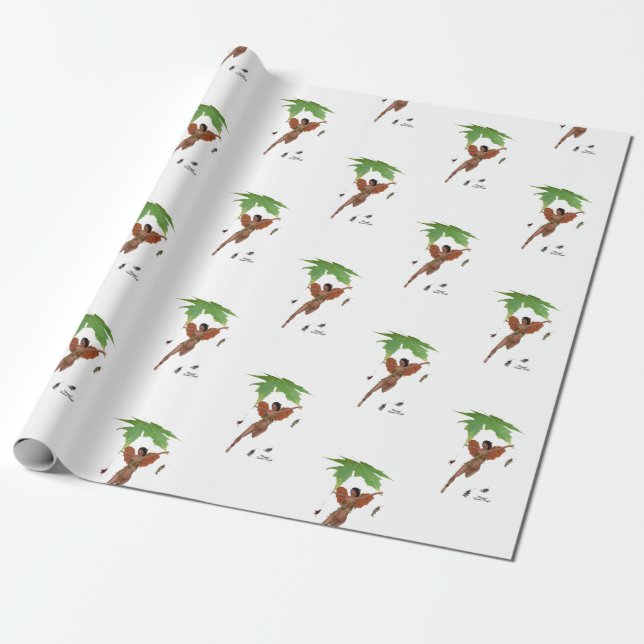 Presente Fada Gelada Com Papel De Molho De Asas Marrons (Desenrolado)