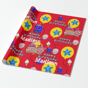 Presente Feliz 9.º aniversário Quebrando Balões de Papel