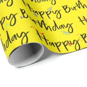 Presente Feliz aniversário de Confetti em Papel Amarelo