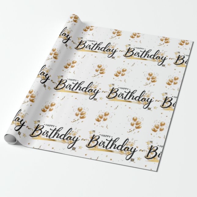 Presente Feliz Aniversário, Dourado Papel de Embalagem (Desenrolado)