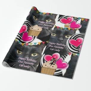 Presente Feliz Aniversário Enrolando Papel de Gata Aniversá