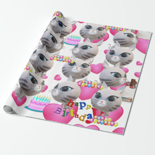 Presente Feliz Aniversário Enrolando Papel de Gata Aniversá