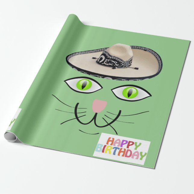 Presente Feliz Aniversário Enrolando Papel de Gata Aniversá (Desenrolado)