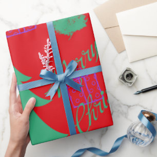 Presente Feliz Árvore de Natal e Papel de Embrulhamento de