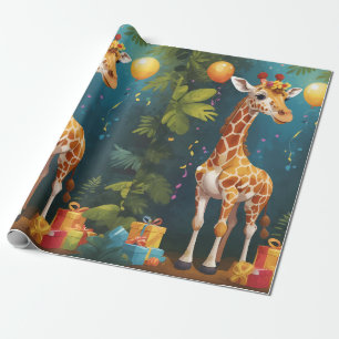 Presente Feliz Girafa com presentes Papel de enrolamento