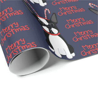 Presente Feliz Natal! Papel de Moldagem em Boston Terrier