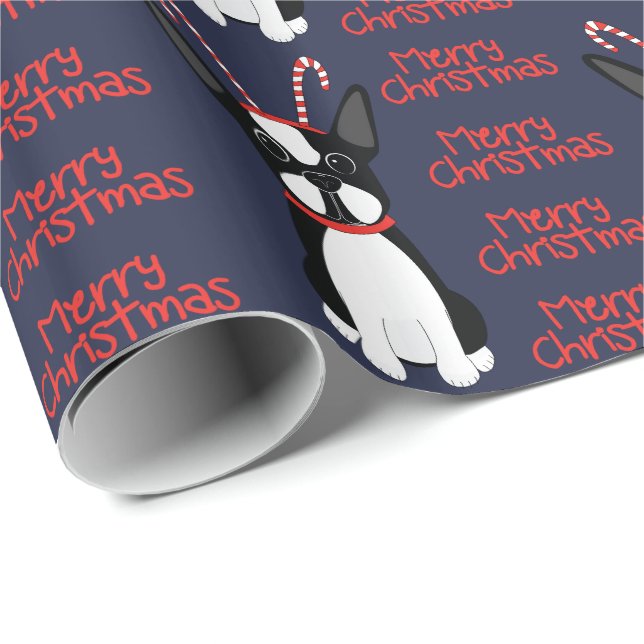 Presente Feliz Natal! Papel de Moldagem em Boston Terrier (Ponta do rolo)