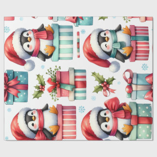 Presente Feliz papel de enrolamento de pinguins presentes