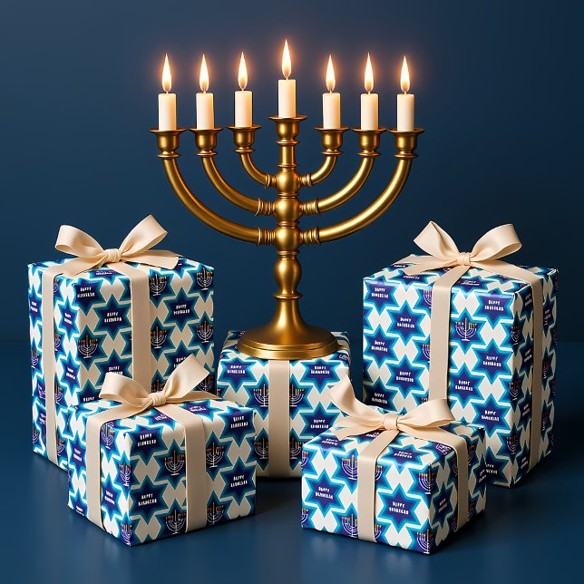 Presente Feliz papel de moldagem do Hanukkah 1a (Happy Hanukkah Wrapping Paper)