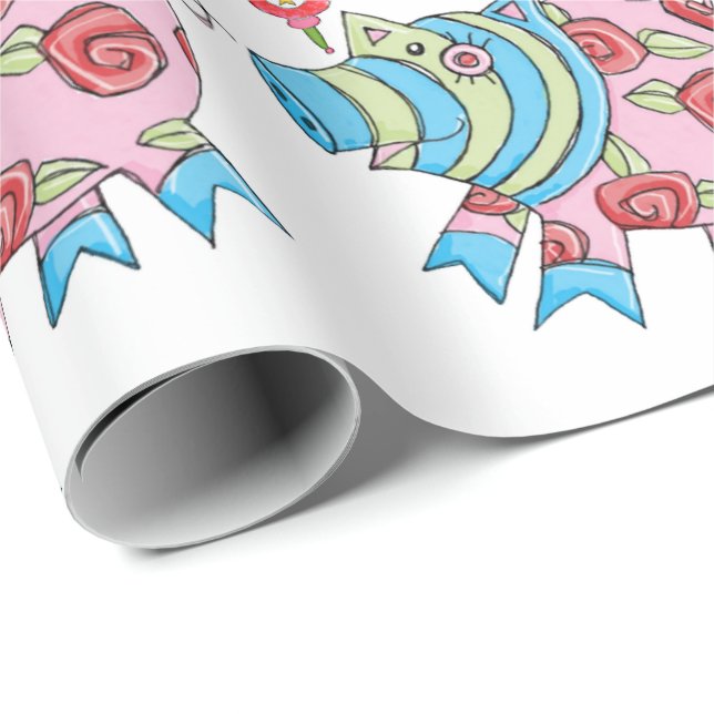 Presente Feliz papel de molho de porco rosa-de-Natal (Ponta do rolo)