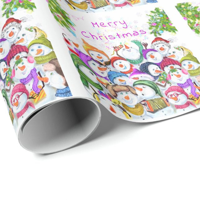 Presente Feliz Snowmans Party Papel de Molho de Natal (Ponta do rolo)