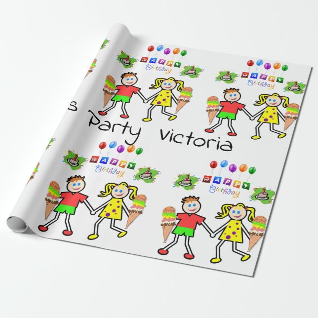 Presente Feliz Sorvete de Papel de Embalagem de Aniversário (Desenrolado)
