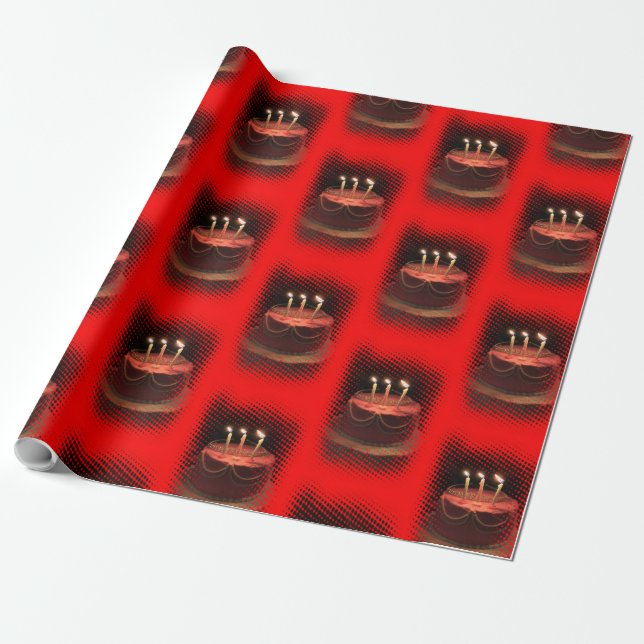 Presente Festa de aniversário Vermelho com papel de moldage (Desenrolado)