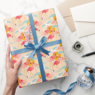 Presente Flamingos tropicais cor-de-rosa no papel de embrul