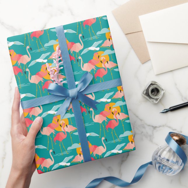 Presente Flamingos tropicais cor-de-rosa no papel de enrola (Presentear)