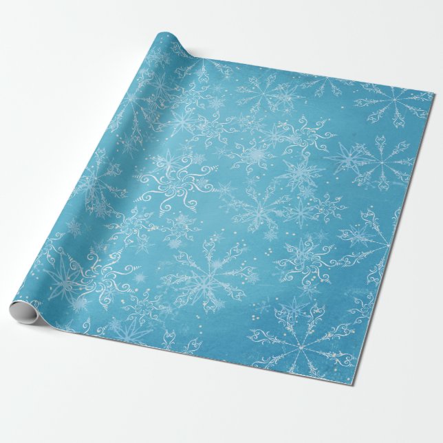 Presente Flocos de neve em papel de enrolamento do céu azul (Desenrolado)
