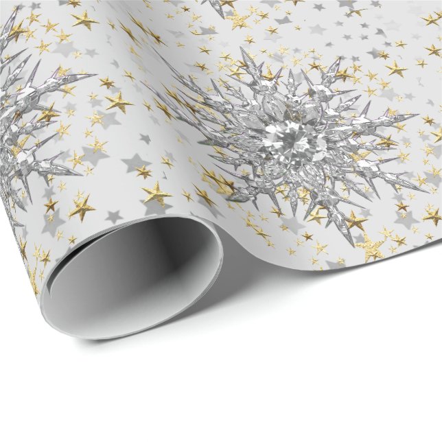 Presente Flocos de neve prateada e papel de enrolamento de  (Ponta do rolo)