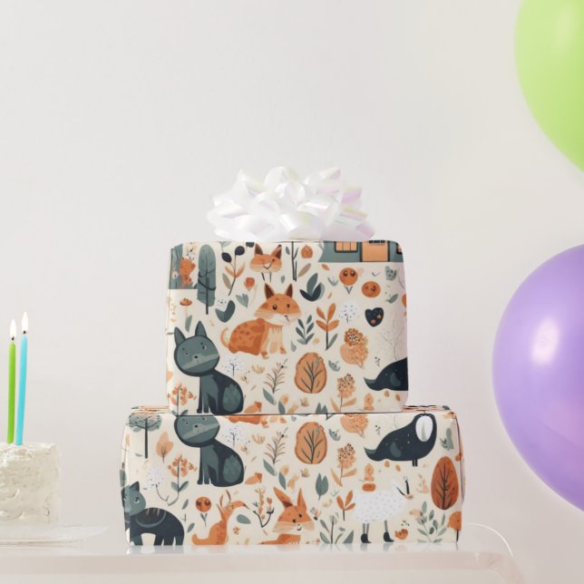 Presente Flores cegas abrigam animais Papel de enrolar (Presentes para festas)