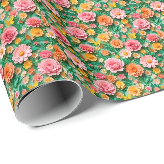 Presente Flores de Papel Coloridas e Borboletas (Ponta do rolo)