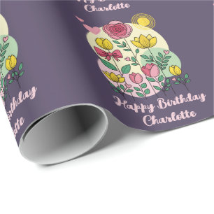 Presente Flores Desenhadas à Mão Rosa Amarelo - Papel de Em