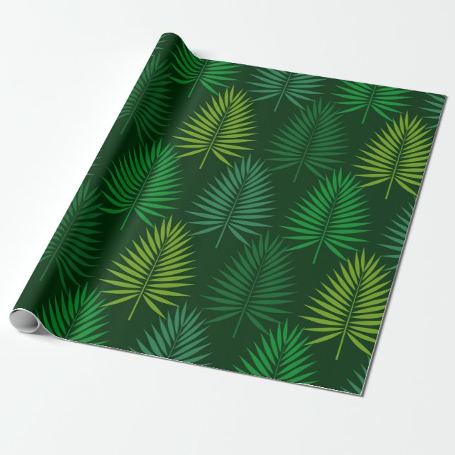 Presente Folhas de palma verdes escuras Papel de enrolament (Desenrolado)