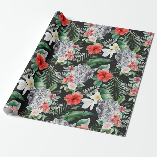 Presente Folhas tropicais papel de revestimento floral de l (Desenrolado)