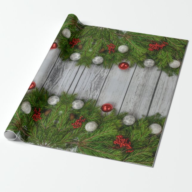 Presente Garland no papel de moldagem de natal da madeira e (Desenrolado)