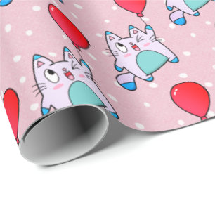 Presente Gatinho Bonito Com Papel De Embalagem De Balões