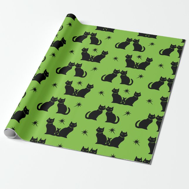 Presente Gatinho preto retrorreflector em papel de embalage (Desenrolado)