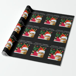 Presente Gato de laranja no chapéu de Papai Noel papel de e