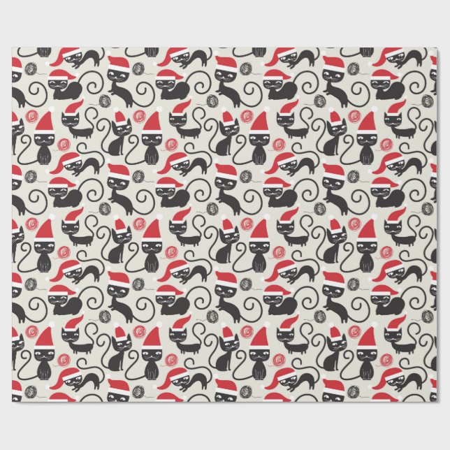 Presente Gato preto bonito com papel de moldagem de Santa H (Aberto)