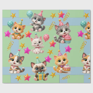 Presente Gatos de festa de aniversário fofa papel de embrul