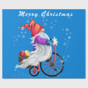 Presente Gnomo de papel de enrolamento de Natal com bicicle