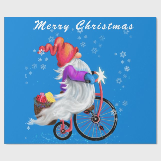 Presente Gnomo de papel de enrolamento de Natal com bicicle (Aberto)