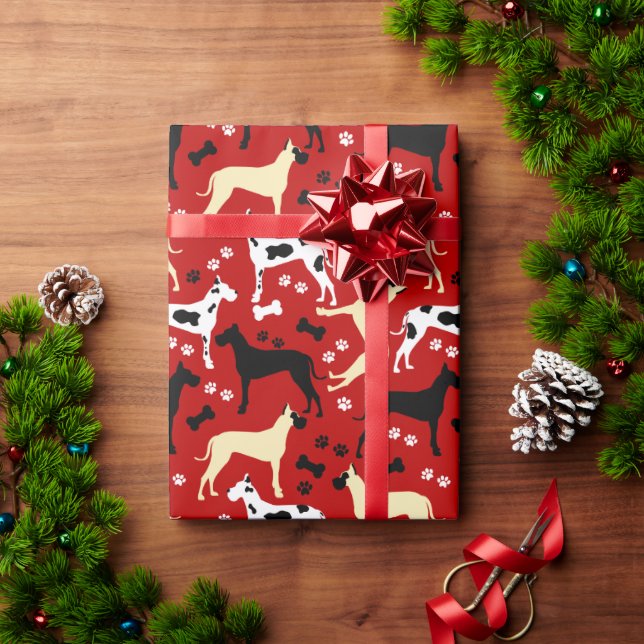 Presente Grande Papel de Moldagem de Padrão Vermelho Danes (Presente de Natal)