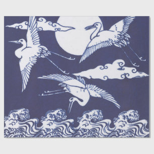 PRESENTE GUINDASTES JAPONESES EM PAPEL DE EMBALAGEM AZUL