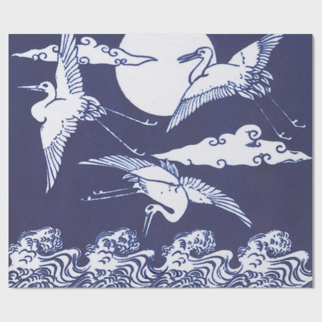 PRESENTE GUINDASTES JAPONESES EM PAPEL DE EMBALAGEM AZUL (Aberto)