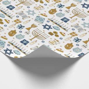 Presente Hanukkah Doodles ilustre fofo papel de enrolamento