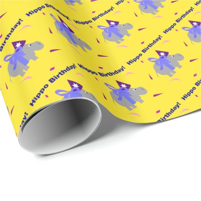 Presente Hippo Birthday - Papel de embrulhamento de present (Ponta do rolo)
