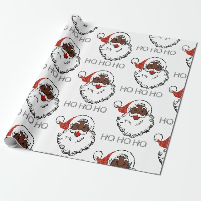 Presente ho papel de embrulhamento de papais noeis pretos (Desenrolado)