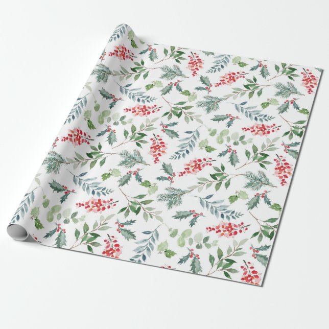 Presente Holly Berries - Papel de moldagem de Natal (Desenrolado)