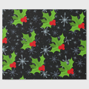 Presente Holly Leaves, Red Berries, Papel de Molho de Neve