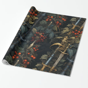 Presente Holly & Swords Papel Festivo De Envolvimento