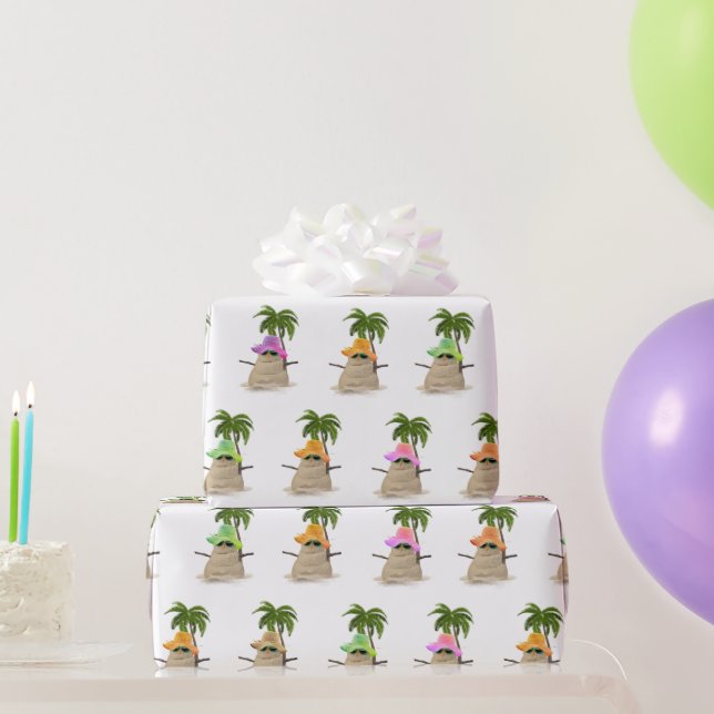 Presente Homem De Areia Tropical Com Papel De Enrolamento D (Presentes para festas)