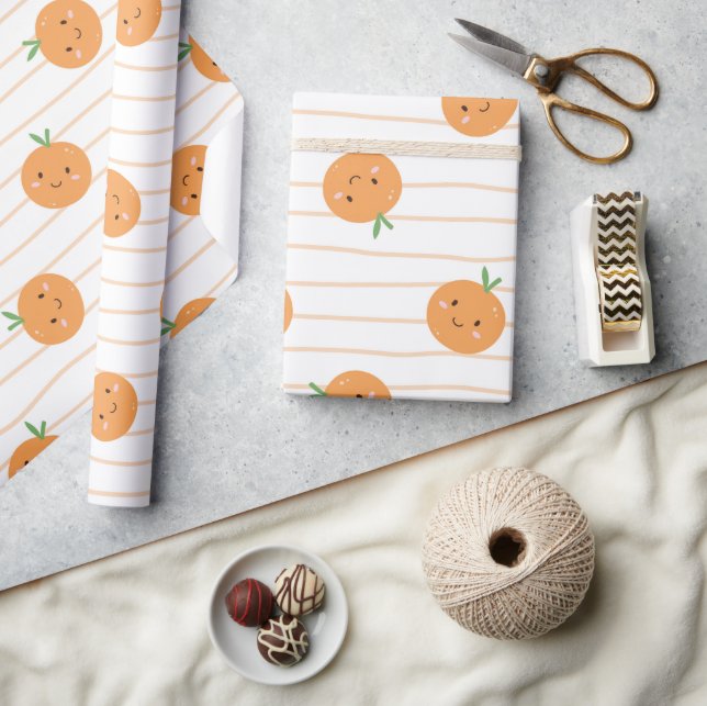 Presente Impressão de Laranjas Cutas - Rolo de Papel de Enr (Artesanato)