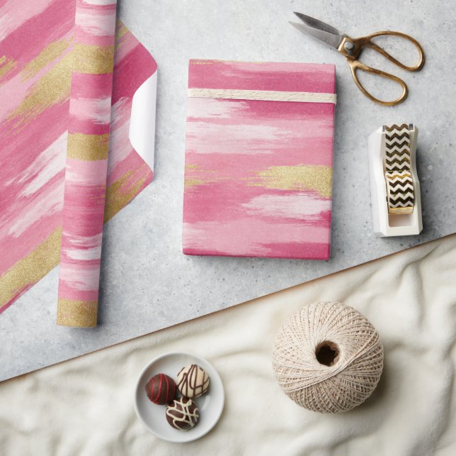 Presente Impressão de Traço Dourado cor-de-rosa - Papel de  (Artesanato)