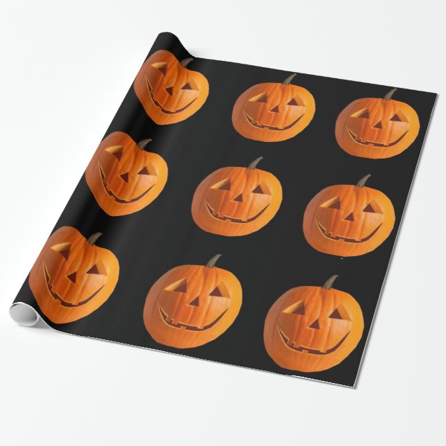 Presente Jack-O-Lanternas no Papel de Enrolamento Preto (Desenrolado)