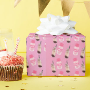 Presente Kawaii boba tea e morango papel de embalagem