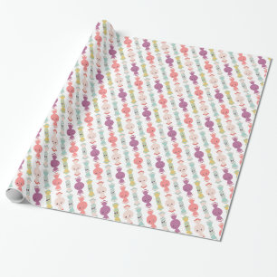 Presente Kawaii sorrindo de papel de enrolação de doces