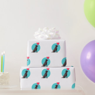 Presente Labrador Preto com Papel de Embalagem de Balão de 